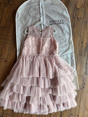 Badgley Mischka Girls Blush Tiered Tulle Party Dress Size 8
